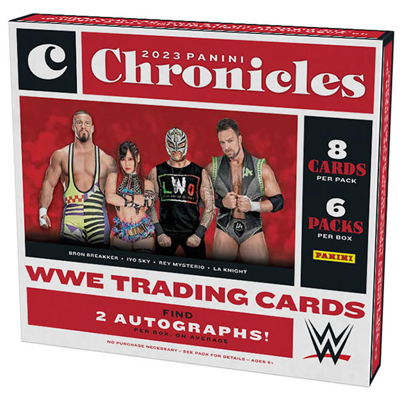 2023PaniniChroniclesWWEHobbyBox_68985ad2-cd7f-4fe2-a8a5-f674c0089ea9.png 2023 Panini Chronicles WWE Hobby Case (12 CT) - Image 1