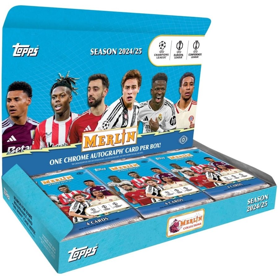 2024-25-Topps-Merlin-UEFA-Club-Competitions-Soccer-Sealed-Hobby-box_4f63977d-1278-4b88-a757-a8d7108033a0.jpg 2024-25 Topps UEFA Club Competitions Merlin Chrome Soccer Hobby 12 Box Case - Image 1