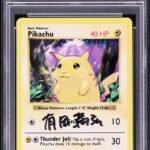 1999 POKEMON BASE SET SHADOWLESS YELLOW CHEEKS PIKACHU #58 ARITA AUTO AUTH PSA 8