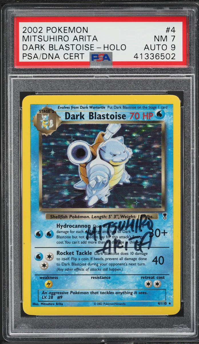41336502_front_2a57262c-d964-49e0-9777-cdc2ed1c1b47.jpg 2002 POKEMON LEGENDARY COLLECTION HOLO DARK BLASTOISE #4 ARITA AUTO 9 PSA 7 - Image 1