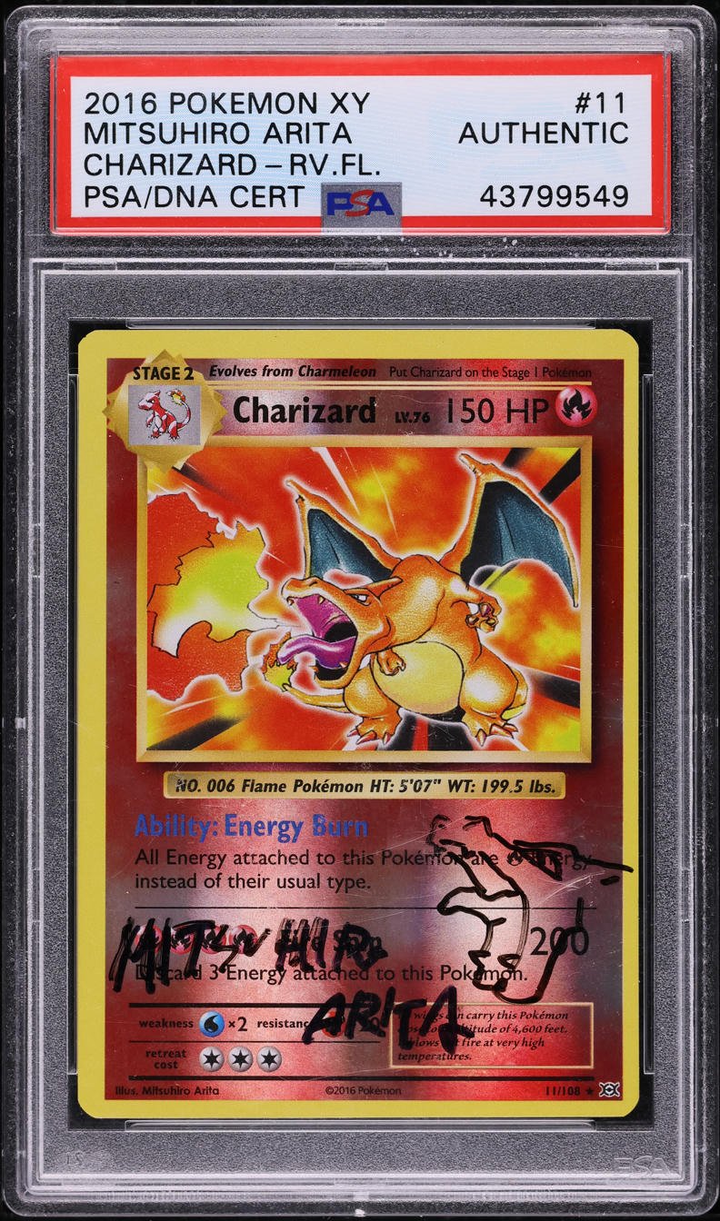43799549_front_80f2f87f-eb0d-4c9c-8863-5e8404470c5b.jpg 2016 POKEMON XY REVERSE HOLO CHARIZARD #11 ARITA AUTO PSA AUTHENTIC - Image 1
