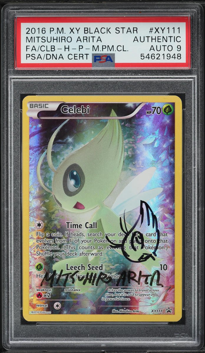 54621948_front_9ab4877f-176a-4ccd-a8cd-a344d39d8909.jpg 2016 POKEMON XY BLACK STAR PROMO MYTHICAL COLLECTION CELEBI #111 ARITA AUTO 9 PSA AUTH - Image 1