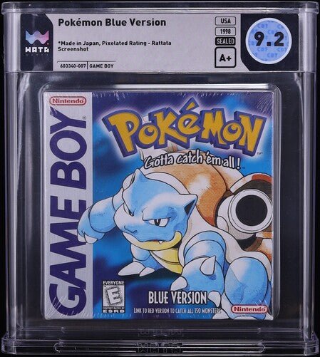 603340-007_front_9191c6fd-acfc-49a6-a0ca-8471be13bfde.jpg 1998 POKEMON BLUE VERSION WHITE ESRB RATTATA NINTENDO GAME BOY GB WATA 9.2 A+ SEALED - Image 1