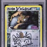2006 POKEMON EX HOLON PHANTOMS REVERSE HOLO PERSIAN #48 HARADA AUTO AUTH PSA 8