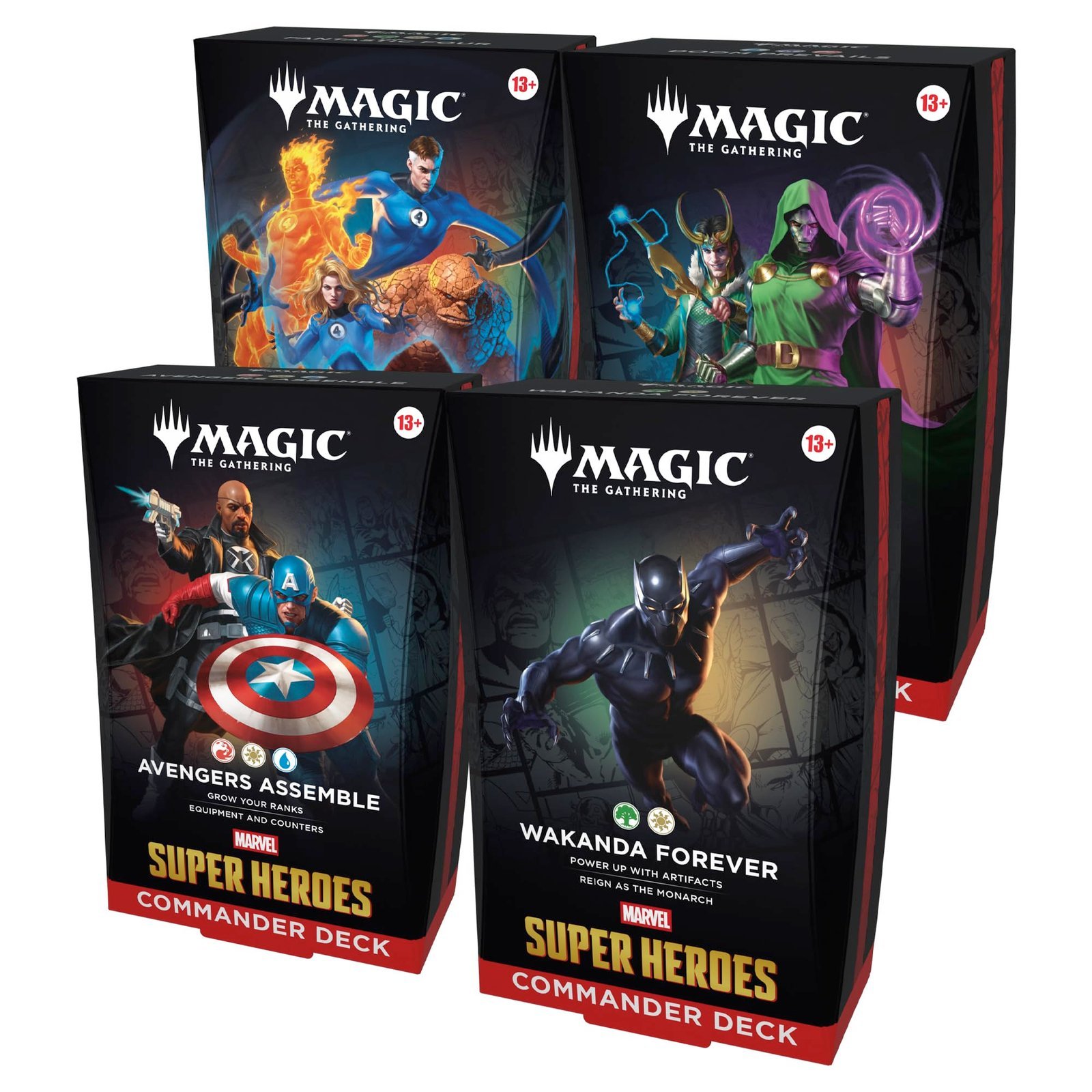 817ibJnYn4L.jpg Magic: The Gathering | Marvel Super Heroes Commander Deck Bundle – Includes All 4 Decks (Avengers Assemble, Wakanda Forever, The Fantastic Four, Doom Prevails) - Image 1