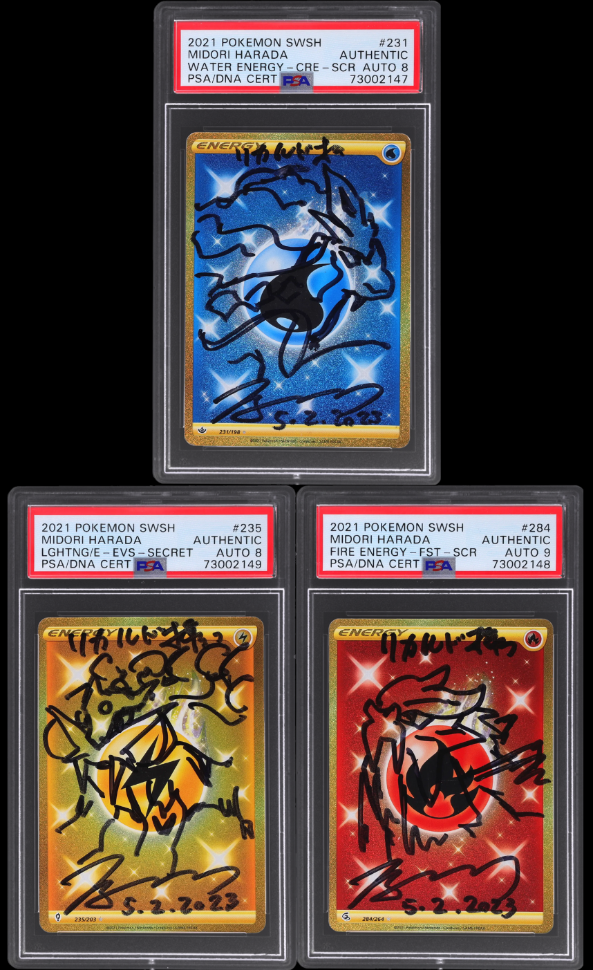 S-24-06-17-01_front_d41cfa8a-3a6a-4e5b-8a2f-2604a573a370.png 2021 POKEMON SWSH ENERGY SUICUNE RAIKOU ENTEI HARADA AUTO PSA AUTHENTIC - Image 1
