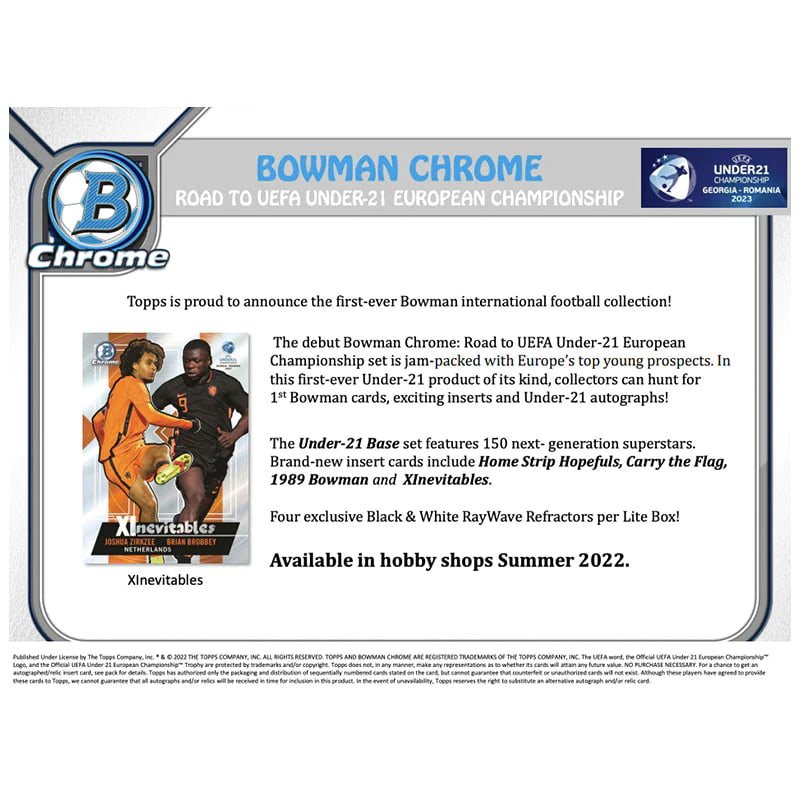 UEFAL1_1800x1800_3b91d887-b4c6-4b55-aa67-b48a102e8665.jpg 2022 Bowman Chrome Road to UEFA Under 21 European Championship Soccer Lite 16 Box Case - Image 1