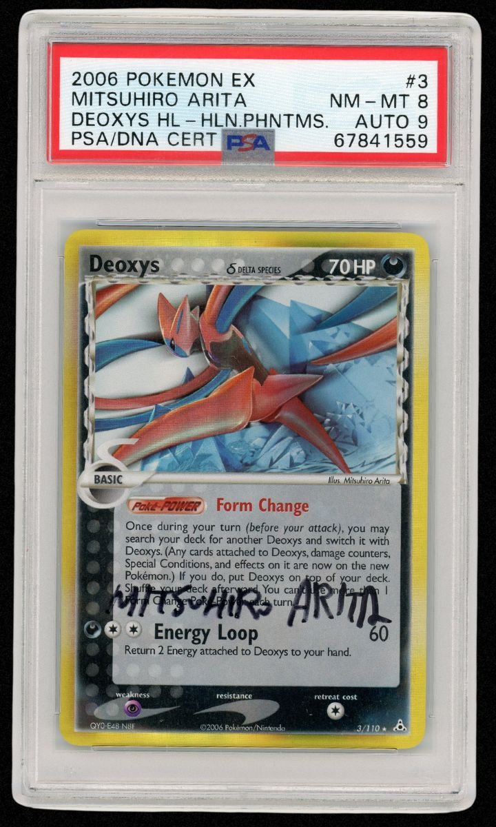Untitled_720x1200px_74.jpg 2006 Pokemon EX Mitsuhiro Arita Deoxys Holo Holon Phantoms #3 PSA 8 Auto 9 #3515 - Image 1