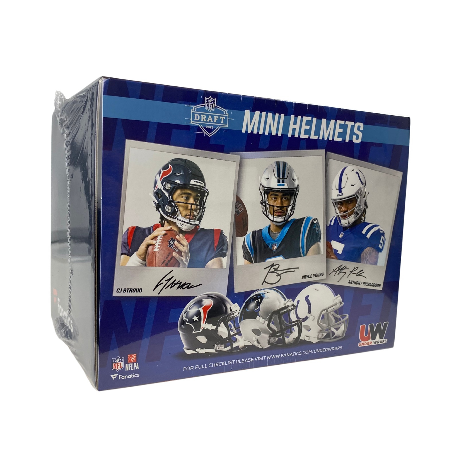 Untitleddesign_43dbe941-9eba-47fa-a07f-f317cdc829e0.png 2023 Fanatics Under Wraps Autographed Mini Helmets Football 12 Box Case - Image 1