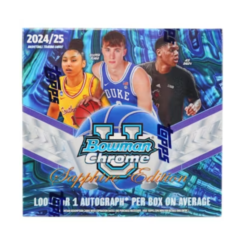 resizingforshopify-2025-05-13T144940.443.png 2024/25 Bowman Chrome University Basketball Sapphire Edition Box - Image 1