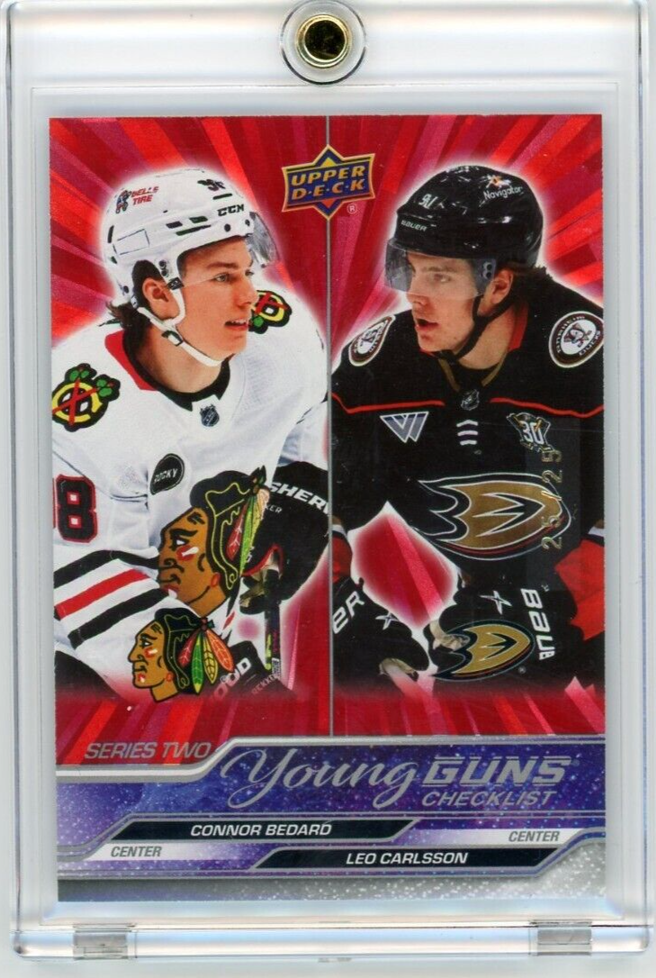 s-l1600_3.png 23-24 UD Series 2 Young Guns Checklist Bedard Carlsson Outburst Red 25/25 - Image 1